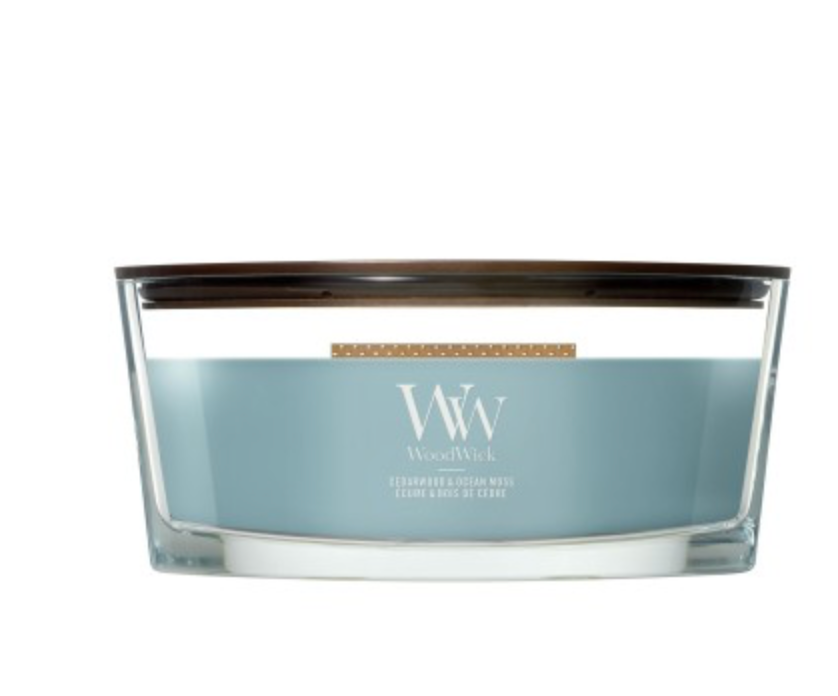 Velas chimenea Woodwick Cedarwood y Ocean Moss