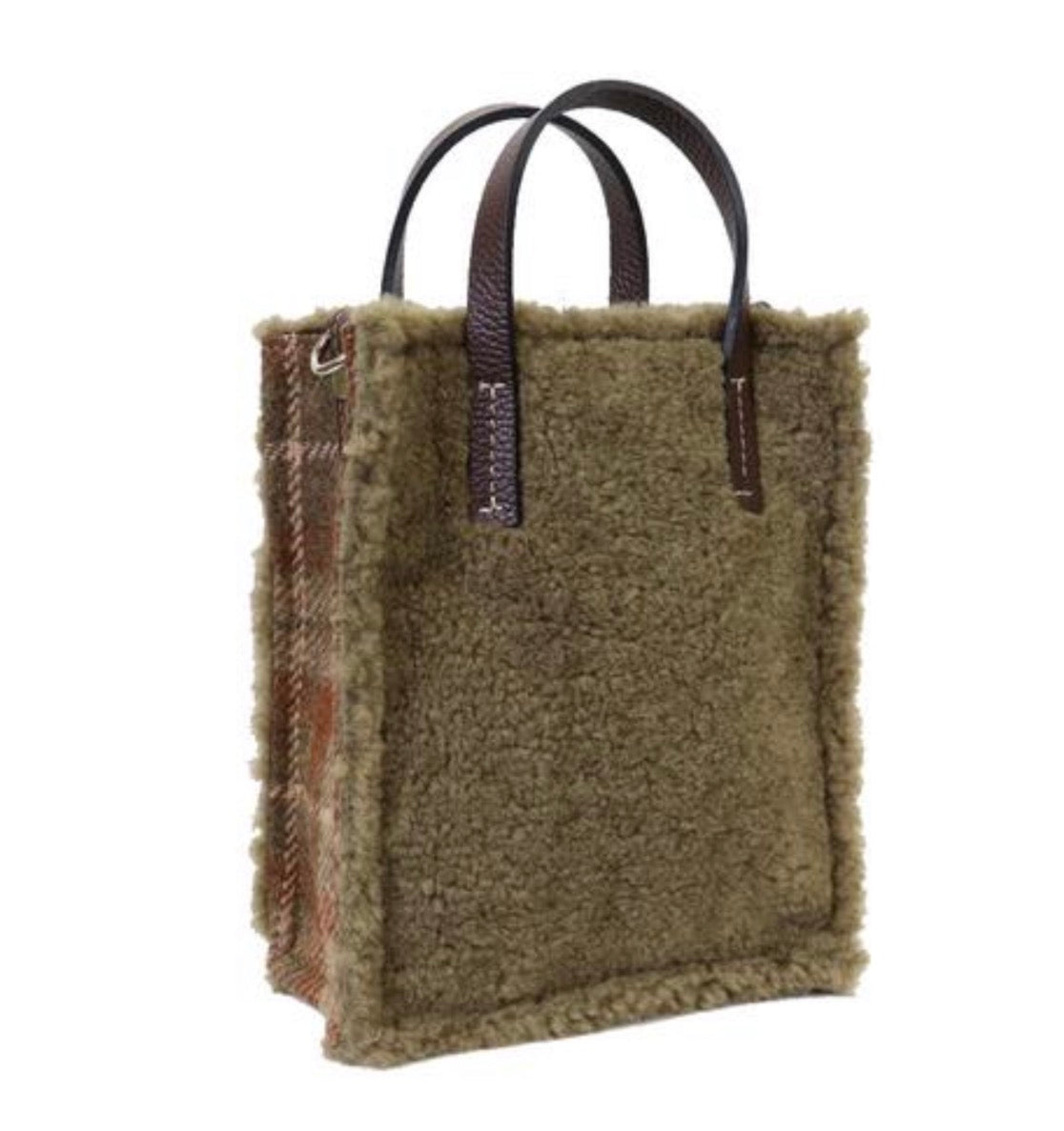 Bolso cuadros borreguito chocolate pequeño