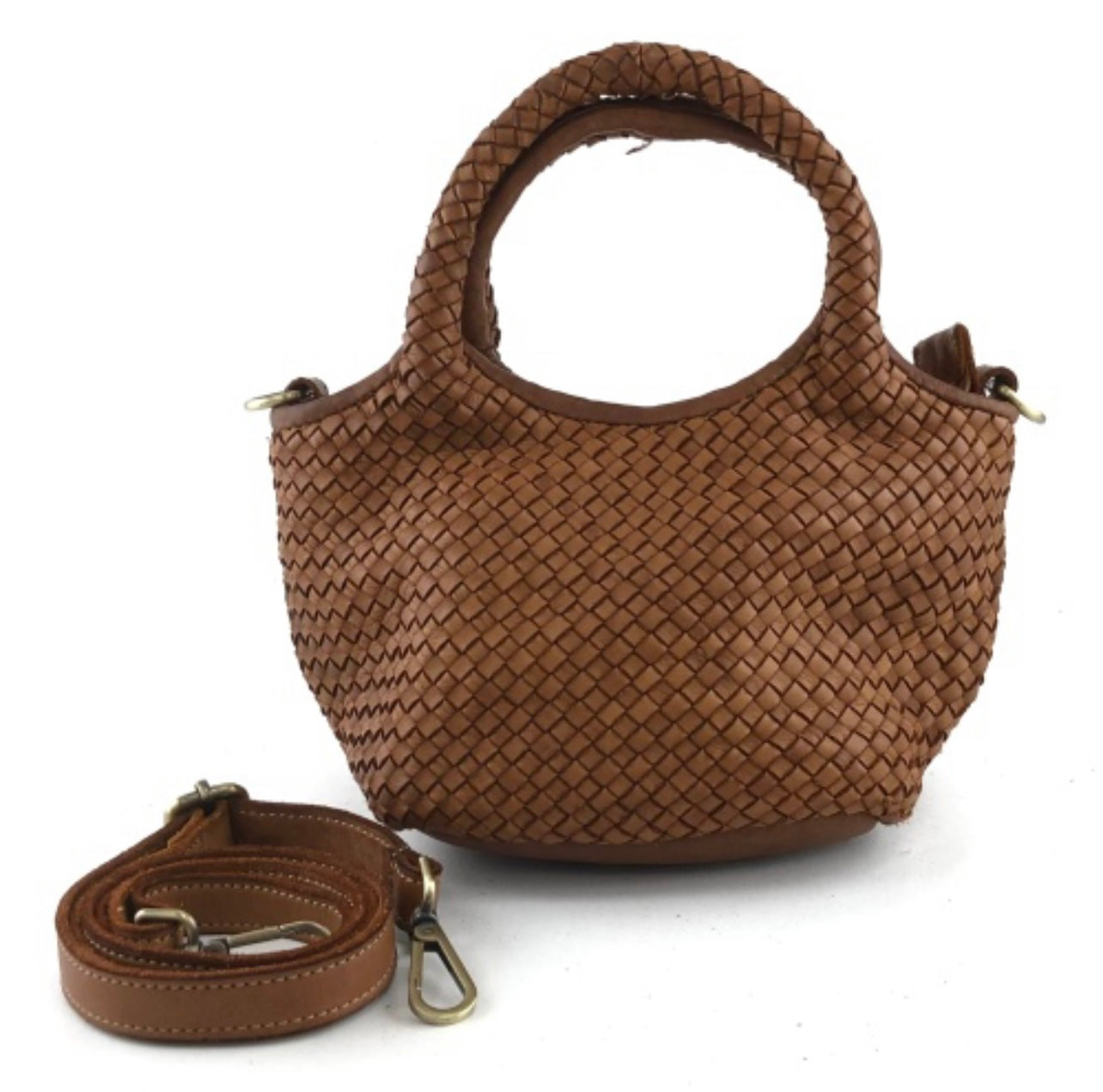 Bolso trenzado piel Vintage Camel