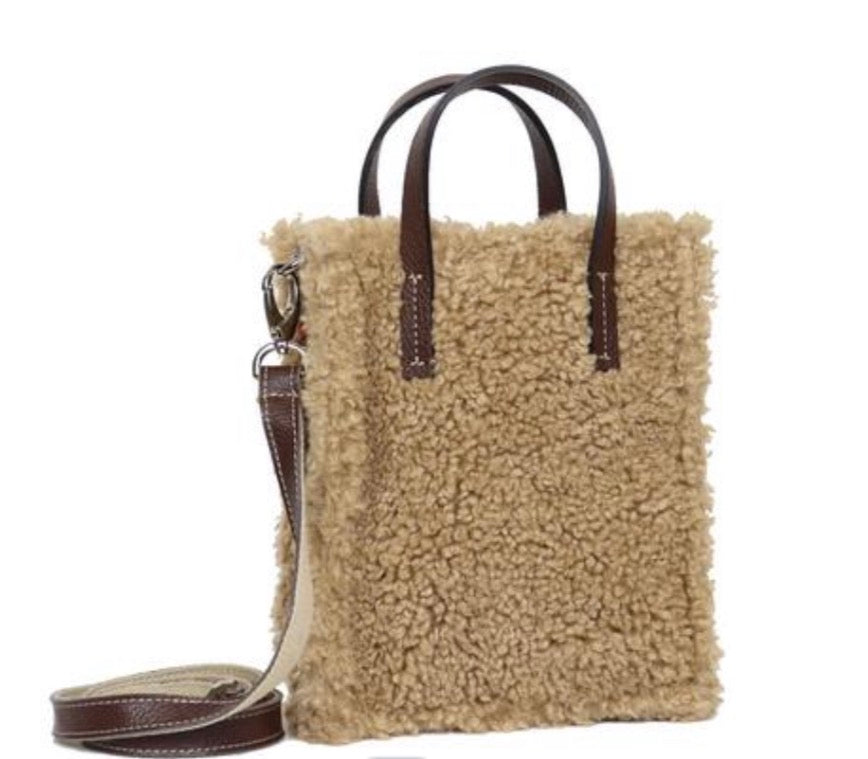 Bolso cuadros borreguito camel pequeño