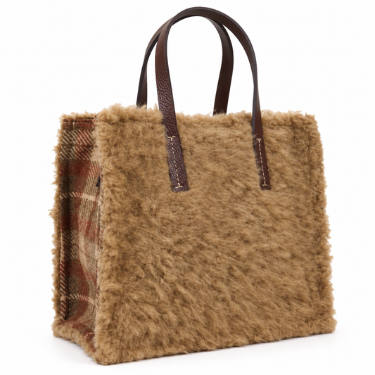 Bolso Synn pelo camel y cuadros,mediano